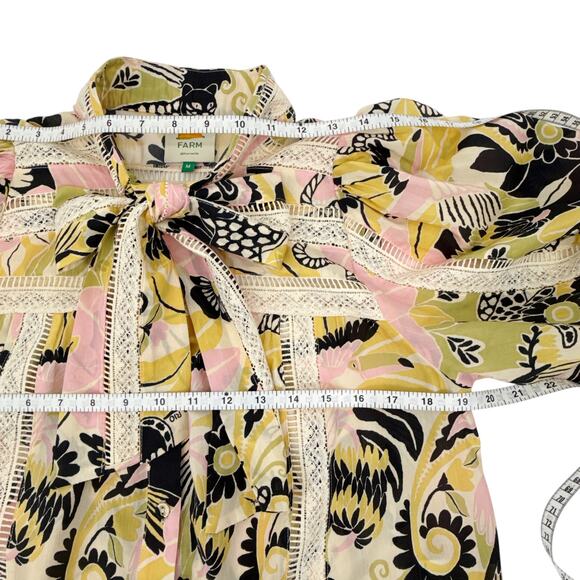 FARM RIO Vintage Forest Lace Trim Tie Neck Blouse M - Picture 10 of 12